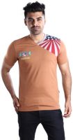 Mrtees Solid Men's V-neck Brown T-Shirt