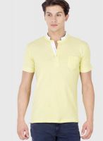 Mufti Yellow Solid Henley T-Shirts