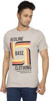 Red Line Graphic Print Men's Round Neck Grey T-Shirt