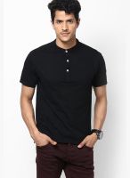 Riot Jeans Black Solid Henley T-Shirts
