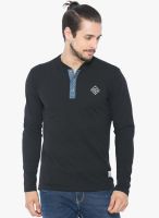 Status Quo Black Solid Henley T-Shirt