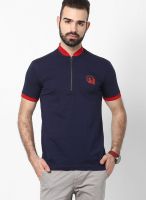 Status Quo Navy Blue Solid Polo T-Shirts