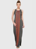Taurus Grey Colored Embroidered Maxi Dress
