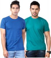 Top Notch Solid Men's Round Neck Blue, Dark Green T-Shirt(Pack of 2)