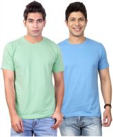 Top Notch Solid Men's Round Neck Light Green, Light Blue T-Shirt(Pack of 2)