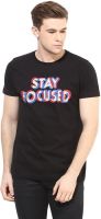 White Kalia Printed Men's Round Neck Black T-Shirt