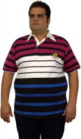 Xmex Striped Men's Polo Neck Pink, Black, White T-Shirt