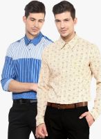 Yellow Submarine Pack Of Two Blue & Beige Printed Regular Fit Casual Shirt