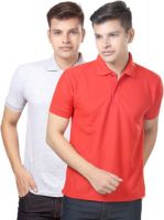 eSOUL Solid Men's Polo Neck Grey, Red T-Shirt(Pack of 2)
