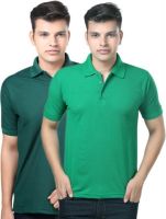 eSOUL Solid Men's Polo Neck Dark Green, Green T-Shirt(Pack of 2)