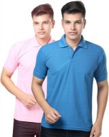 eSOUL Solid Men's Polo Neck Pink, Blue T-Shirt(Pack of 2)