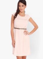 109F Beige Colored Solid Skater Dress