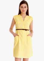 109F Yellow Solid Shift Dress