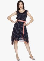 20dresses Navy Blue Colored Printed Asymmetric Dress