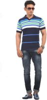 AMX Striped Men's Polo Neck Blue T-Shirt
