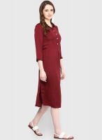 AND Maroon Colored Solid Shift Dress