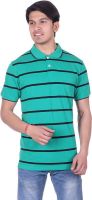 Austin Wood Striped Men's Polo Neck Black, Green T-Shirt
