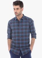 Basics Blue Checked Slim Fit Casual Shirt