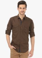 Basics Brown Solid Slim Fit Casual Shirt