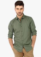 Basics Green Solid Slim Fit Casual Shirt