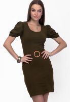 Belle Fille Brown Colored Solid Bodycon Dress