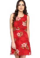Besiva Red Colored Printed Shift Dress