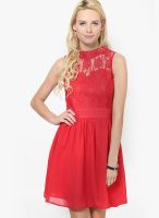 Besiva Red Colored Solid Shift Dress