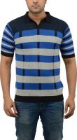 Blue Heaven Striped Men's Polo Neck Blue T-Shirt
