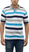 Blue Heaven Striped Men's Polo Neck Multicolor T-Shirt