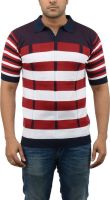 Blue Heaven Striped Men's Polo Neck Multicolor T-Shirt Blue Heaven Striped Men's Polo Neck Multicolor T-Shirt