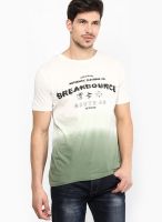 Breakbounce Green Solid Round Neck T-Shirts