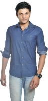 British Terminal Men's Self Design Casual Blue Shirt