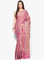 Bunkar Pink Printed Silk Blend Saree