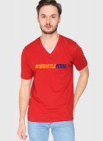 Campus Sutra Red Solid V Neck T-Shirts