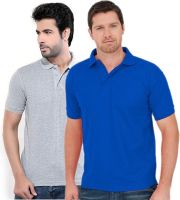 Concepts Solid Men's Polo Neck Grey, Blue T-Shirt(Pack of 2)