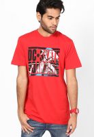 DC Red Printed Round Neck T-Shirts