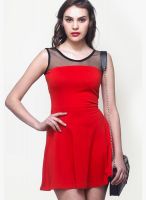 Faballey Red Colored Solid Skater Dress