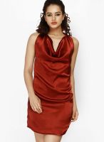 Faballey Rust Colored Solid Shift Dress