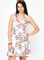 Faballey White Colored Printed Skater Dress