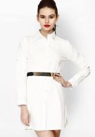 Faballey White Colored Solid Shift Dress