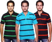 Fanatic Striped Men's Polo Neck Multicolor T-Shirt(Pack of 3)
