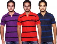 Fanatic Striped Men's Polo Neck Multicolor T-Shirt(Pack of 3)