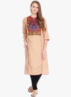 Folklore Beige Embroidered Kurta