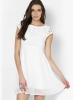 French Connection White Colored Solid Skater Dress