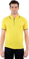 Gdivine Self Design Men's Polo Neck Yellow T-Shirt