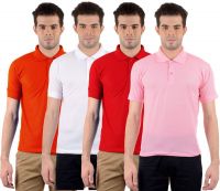 Gdivine Solid Men's Polo Neck Pink, Orange, White, Red T-Shirt(Pack of 4)