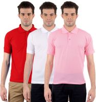 Gdivine Solid Men's Polo Neck Red, White, Pink T-Shirt(Pack of 3)