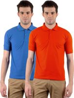 Gdivine Solid Men's Polo Neck Orange, Light Blue T-Shirt(Pack of 2)