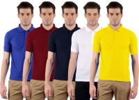 Gdivine Solid Men's Polo Neck Blue, Maroon, Dark Blue, Yellow, White T-Shirt(Pack of 5)