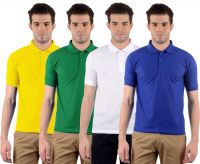 Gdivine Solid Men's Polo Neck Green, Yellow, White, Blue T-Shirt(Pack of 4)